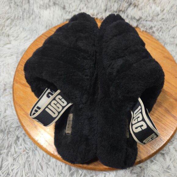 UGG Australia Fluff Yeah Womens Sz 8 Black Sheepskin Elastic Comfy Winter Slides - Picture 4 of 10